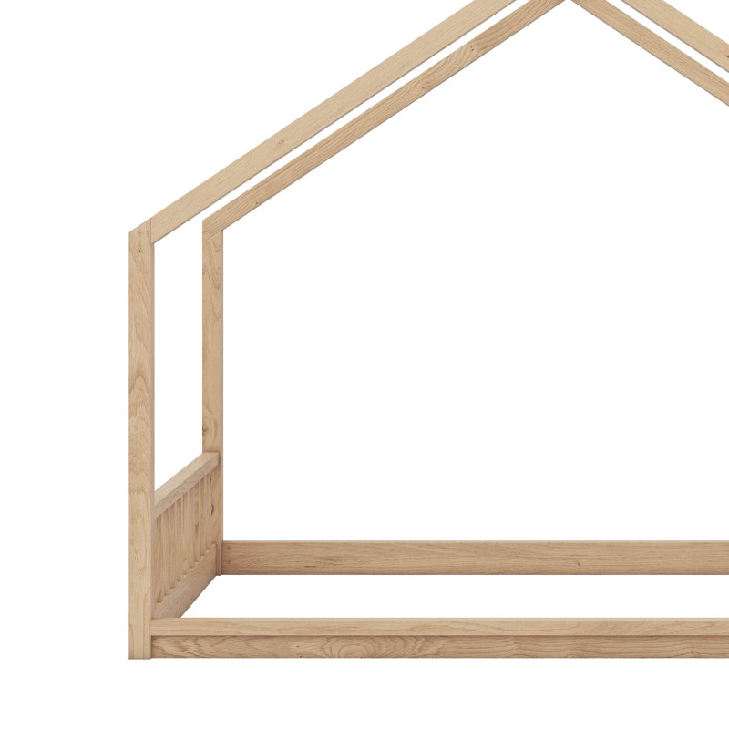Lit de maison de style Montessori pour enfants, cadre de lit au sol avec tête et pied de lit, Naturel, Lit simple