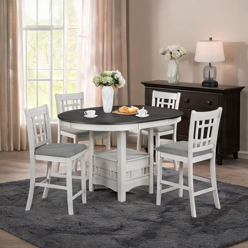 Ensemble de salle à manger 5 pièces à hauteur de comptoir avec table extensible et chaises rembourrées gris neutre