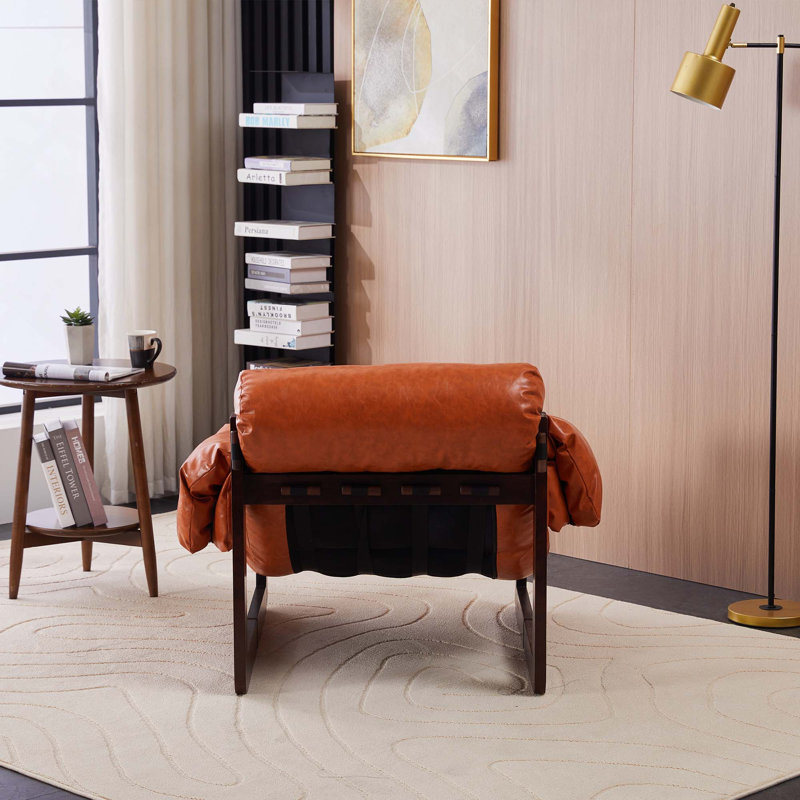 Chaise longue en cire d'huile rétro avec accoudoirs amovibles et assemblage facile, Cuir rétro ciré à l'huile orange