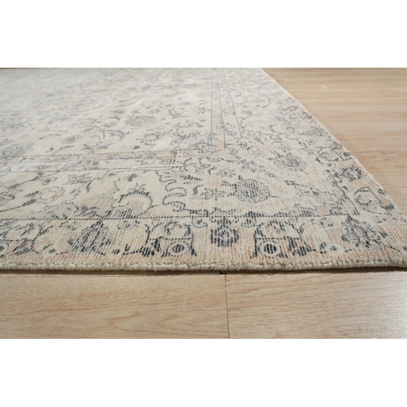 Ivory Hand-Knotted Wool Faded Floral Medallion Classic Traditional Modern Contemporary Carpet Rug, 4' x 6'