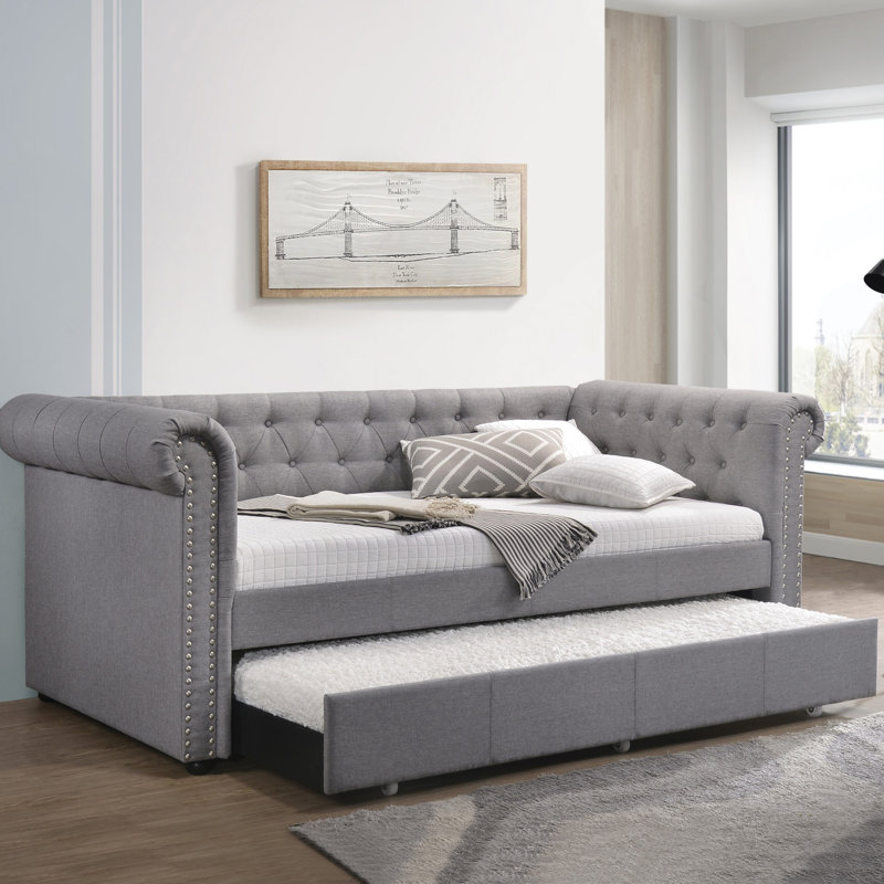 Justice Smoke Gray Fabric Daybed W/Trundle