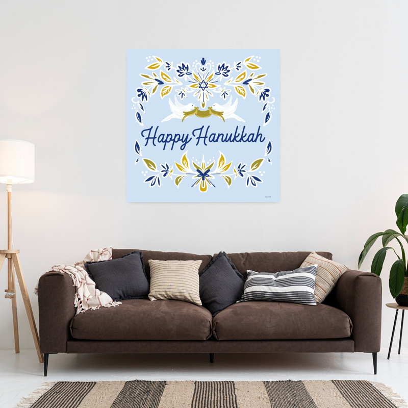 Happy Hanukkah Doves, art contemporain hivernal, H 36 po x l 36 po