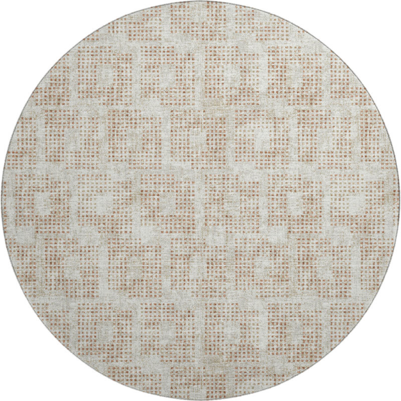 Premium Machine Washable Mayfield AMF33 Geometric Rug, 8' Round, Spice