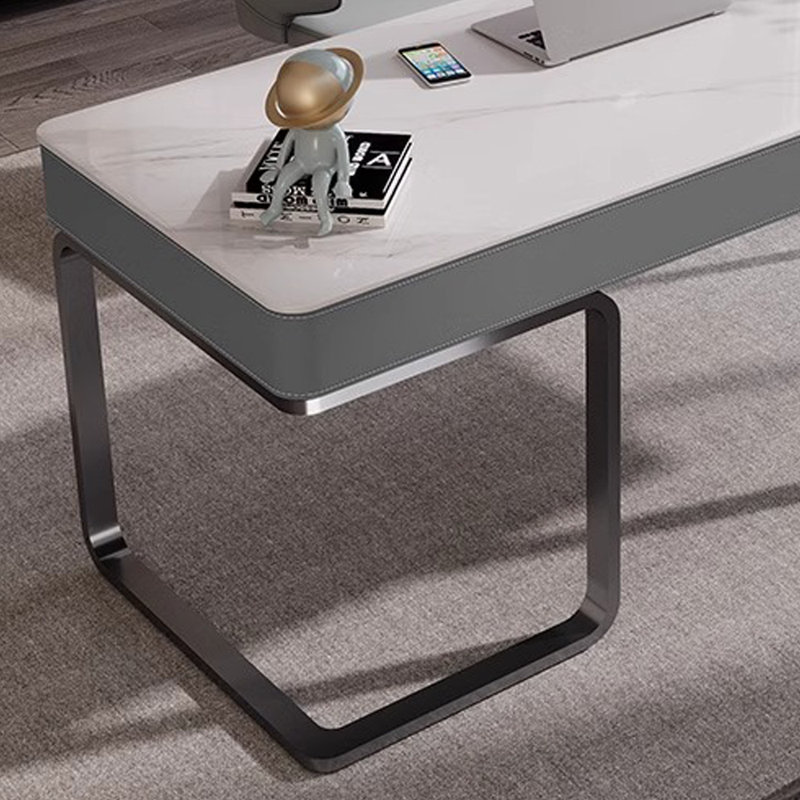 Bureau d'ordinateur avec rangement de style italien, H 29,52 po x l 55,11 po x P 23,62 po, Gris / Blanc