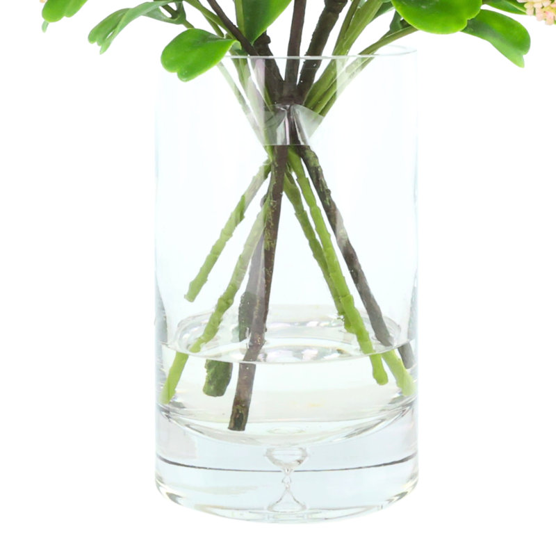 Organic Modern Faux Snowball Spray In Glass Vase, Pink/Green