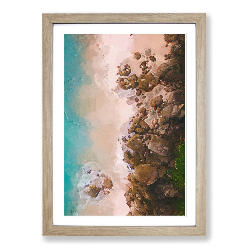 Beach Lines - Single Picture Frame Painting, Oak Framed, 45cm H x 33cm W x 2cm D