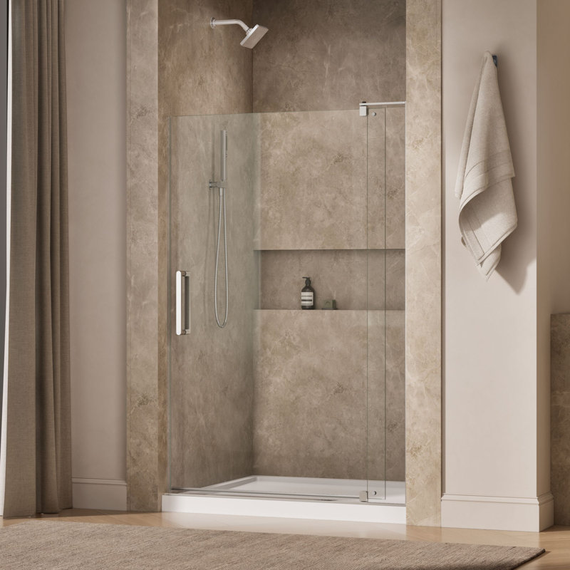 Revel 48'' x 70'' Pivot Shower Door with CleanCoat® Technology, Crystal Clear, Bright Polished Silver