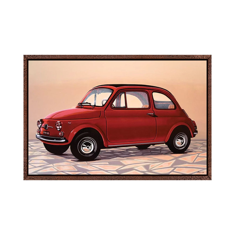 Fiat 500 by Paul Meijering - Painting on Canvas, 66.04 cm H x 45.72 cm W, Classic Brown Wood Framed