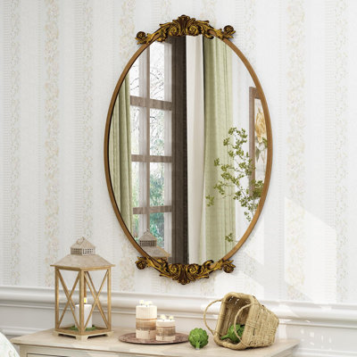 Dieudson Oval Aluminum Alloy Baroque Wall Mirror