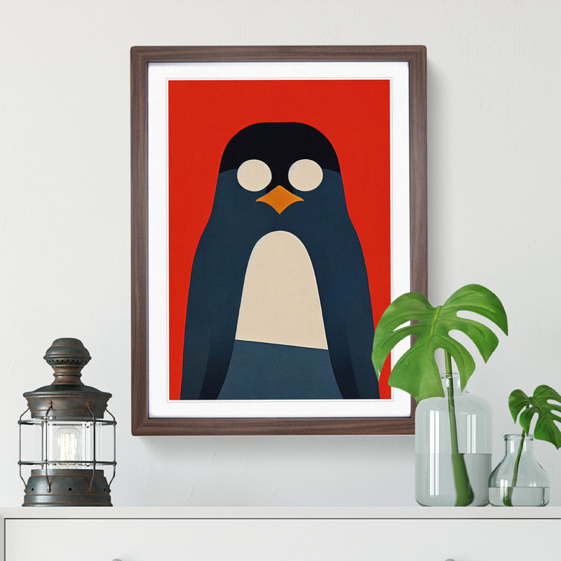 Penguin Abstract Art No.4 - Wall Art, 48cm H x 36cm W, Walnut Framed Paper, White
