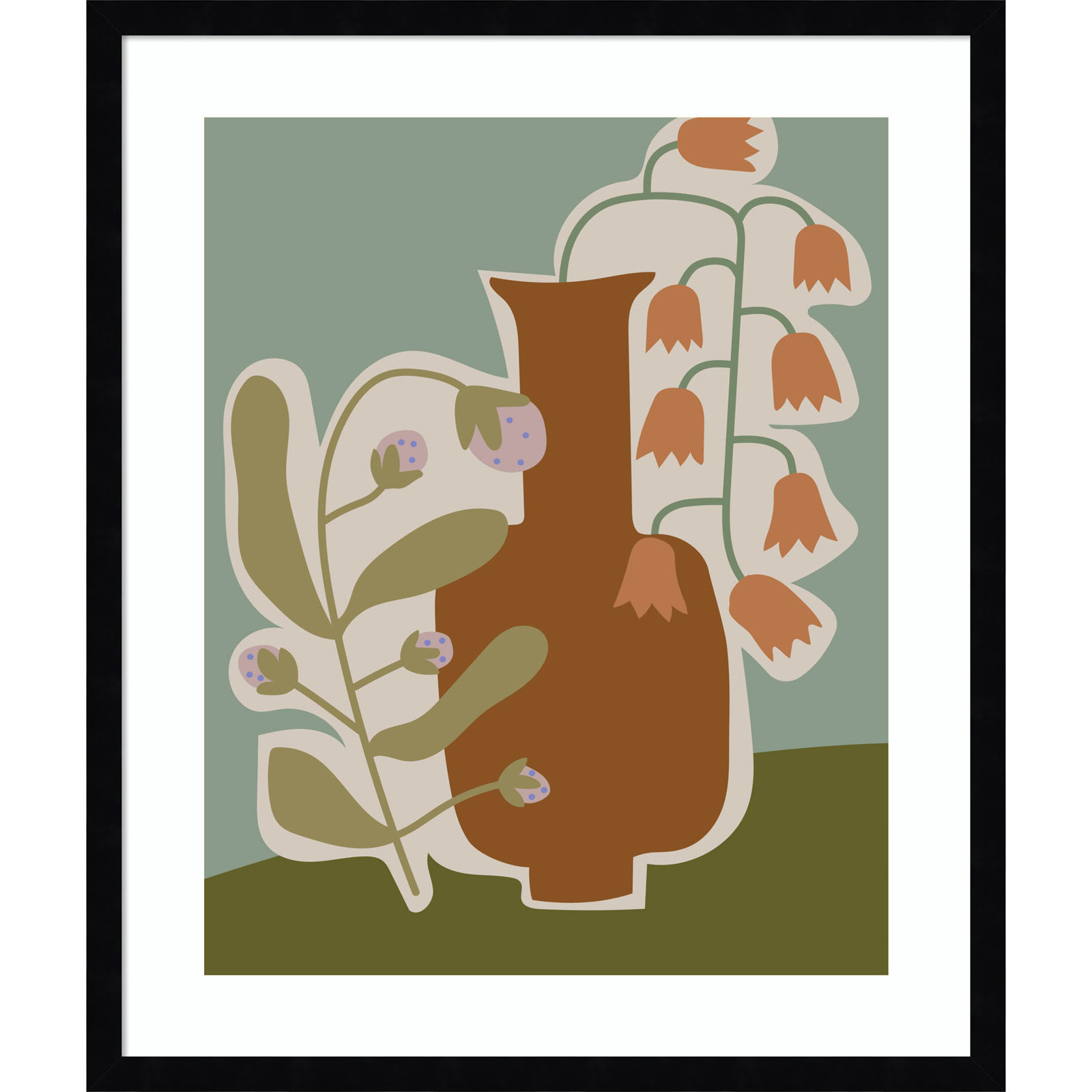 Expressive Abstract House Plant Terracotta Vase Framed On Paper by The Creative Bunch Studio Print, Black