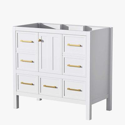 Meuble-lavabo de 36 po sans lavabo, armoire de rangement en bois massif, meuble-lavabo autoportant avec 5 tiroirs et portes à fermeture douce