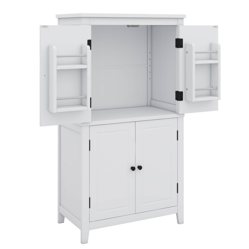 Armoire de rangement élégante pour salle de bain, unité de rangement pour salle de bain, armoire autoportante avec 4 portes, tablettes réglables, tablettes adaptables