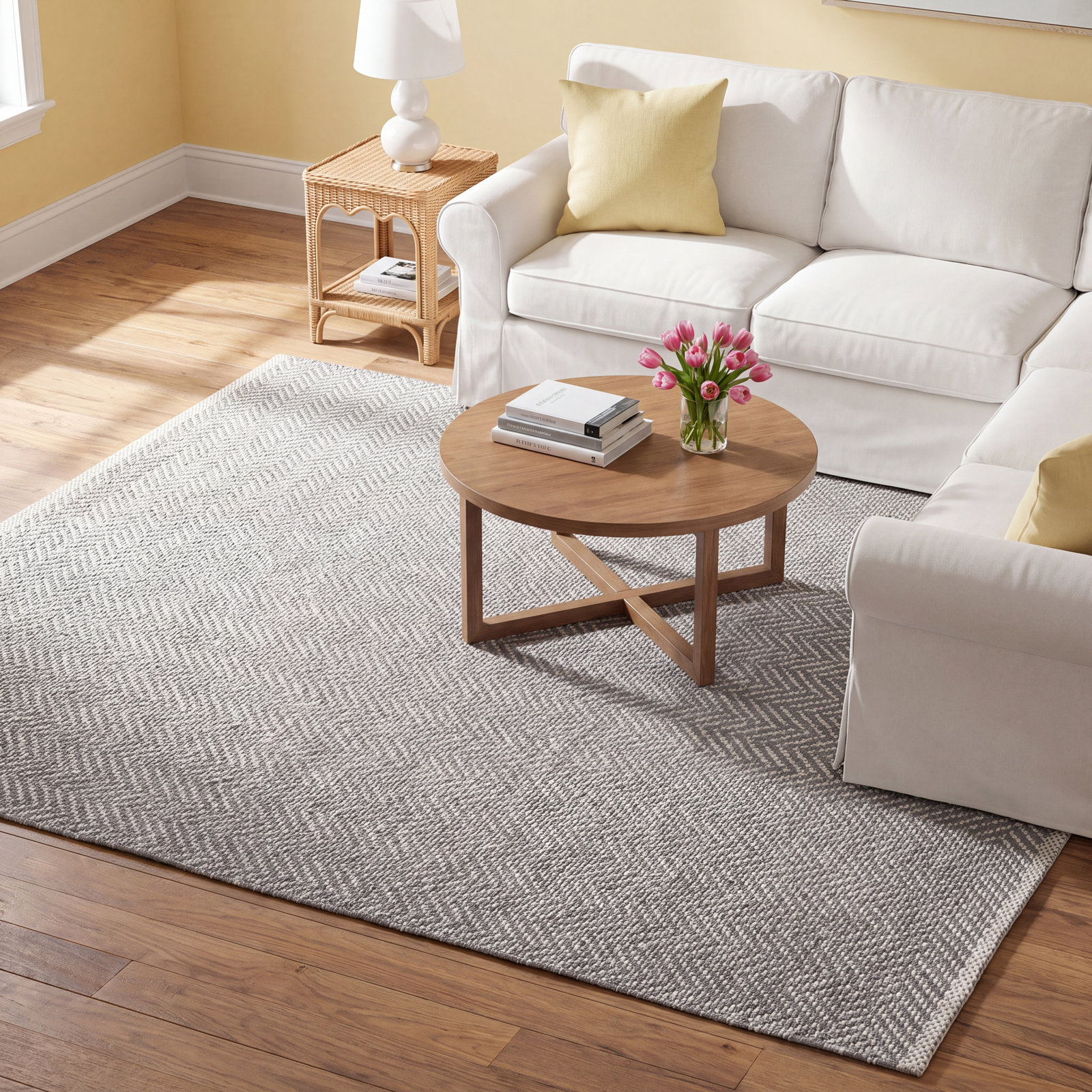 Herringbone Swedish Blue Hand-Woven Cotton Rug, Rectangle 5' x 8', Slate Gray