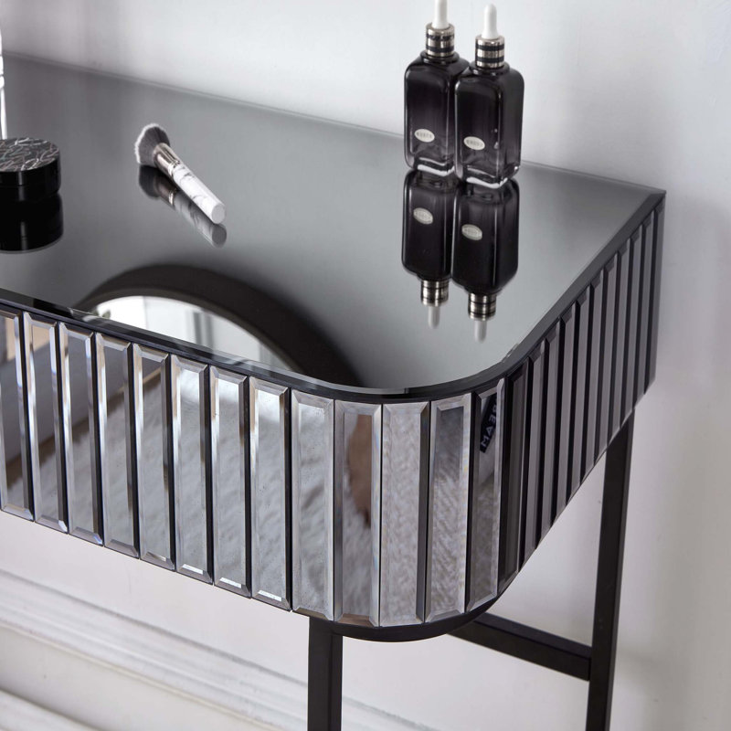 39" Mirrored Makeup Vanity Table with Stainless Steel Base, Mirrored Console Dressing Table with 2 Drawers,Versatile Desk for Bedroom and Office
