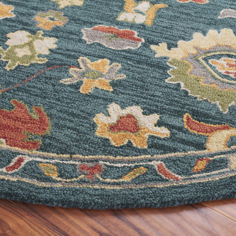 Metro Hand Tufted Wool Cotton Oriental Rug in Dark Gray/Red, Round 6'