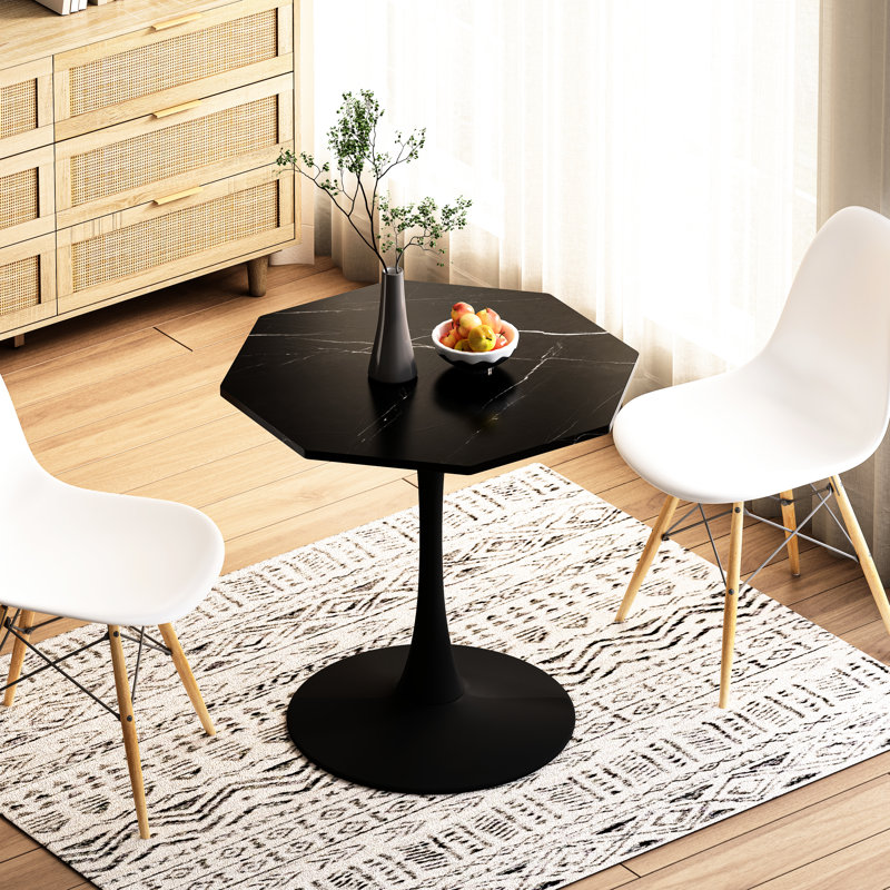 Table octogonale moderne avec marbre noir - plateau de table et base en métal stable - pieds de table en marbre