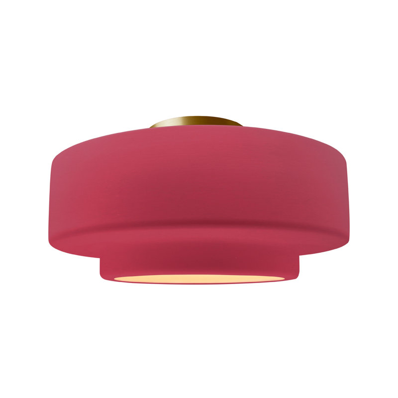 Plafonnier semi-encastré en céramique Dottie, H 8 po x l 16,5 po x P 16,5 po, Cerise, Laiton brossé