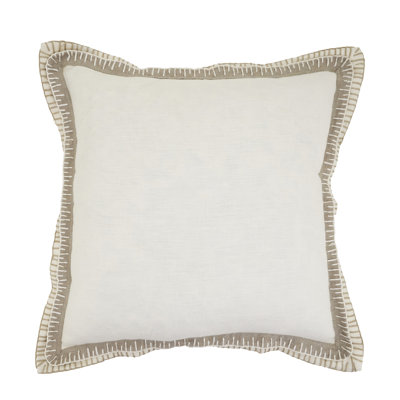 Whipstitched Linen Throw Pillow - Classic Linen Throw Pillow with Embroidered Border and Down Filled Comfort for Farmhouse Coastal Decor, Cottage Living and Beach House Styling