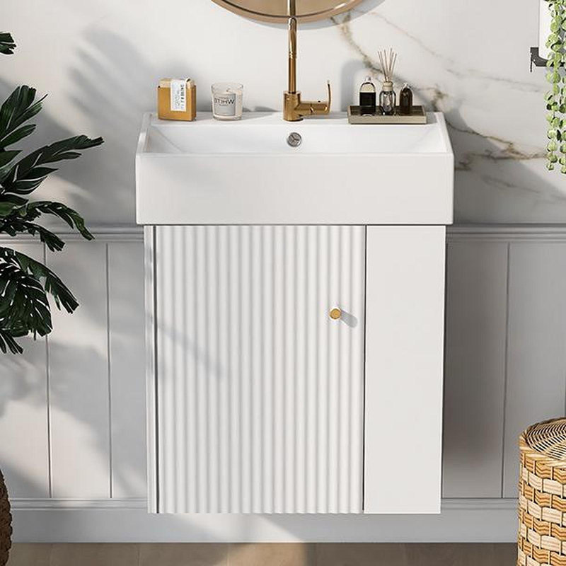 Meuble-lavabo flottant moderne de 21,6 po avec lavabo en céramique - parfait pour les petites salles de bain, rangement à droite
