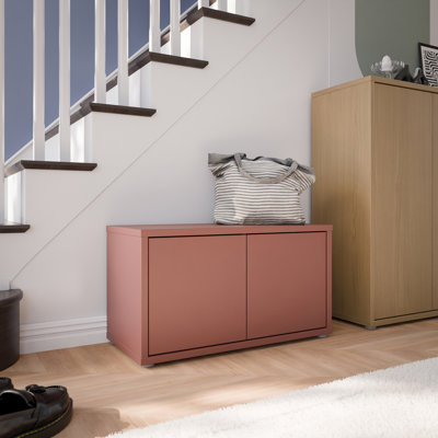 Modern, minimalistic storage bench with 2 doors, entryway bench, engineered, 74.5 cm W x 41.5 cm H  x 34.9 cm D