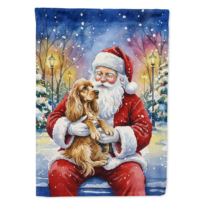 Cocker Spaniel with Santa Claus House Flag, House Size, Cocker Spaniel