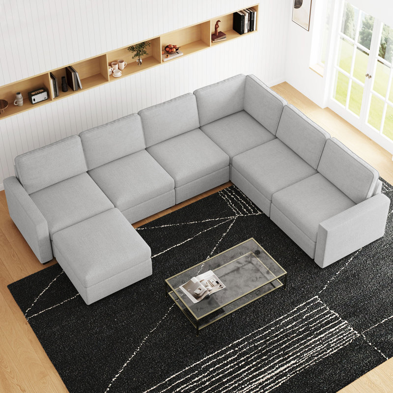 U-Shaped Stoarge Sofa Convertible Oversized Livingroom Couch, Gray Chenille