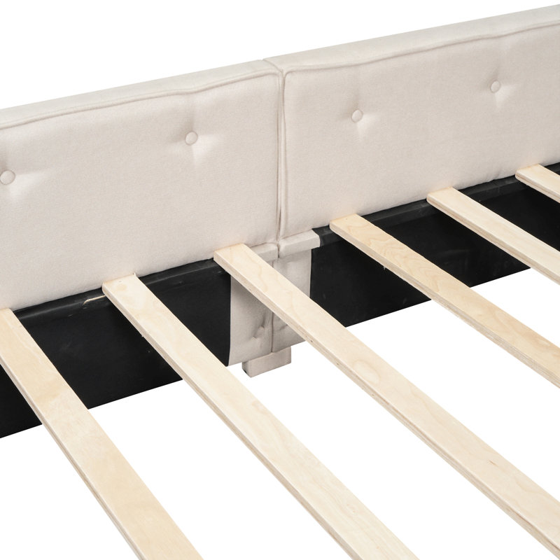 Queen Size Upholstered Platform Bed With USB And 2 Drawers, Beige