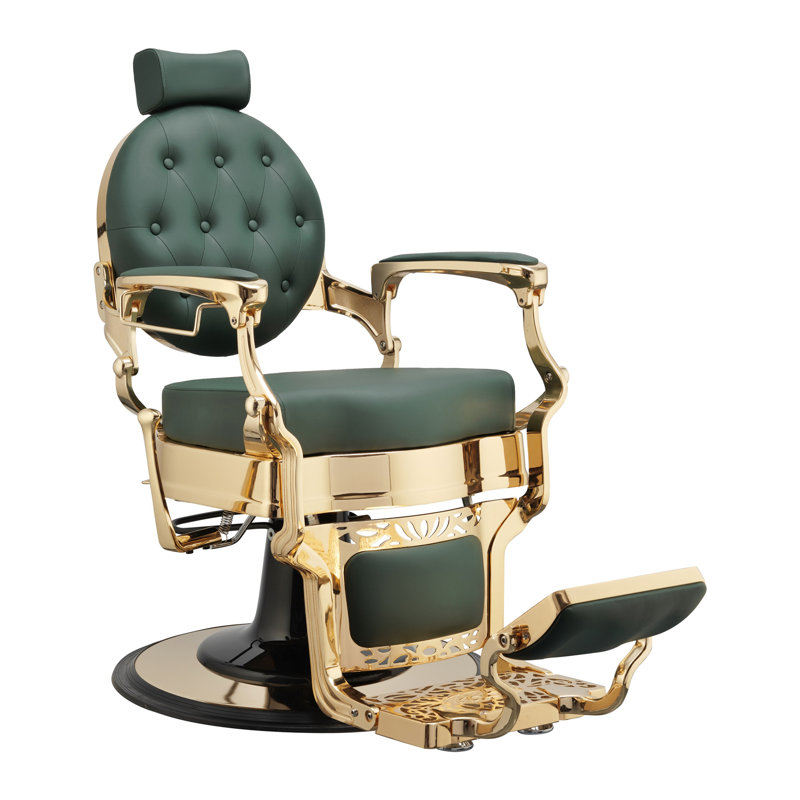 Fauteuil de coiffeur inclinable en similicuir Truman, Similicuir vert, Or