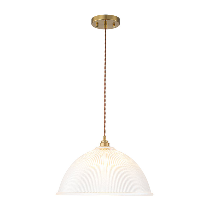 Vintage Large Single Light Dome-Shaped Striped Glass Pendant Light    , 38 cm W