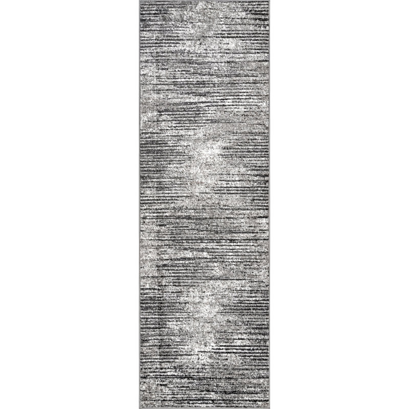 Tapis rayé gris clair Khadijah, Tapis de couloir 2 pi 6 po x 12 pi