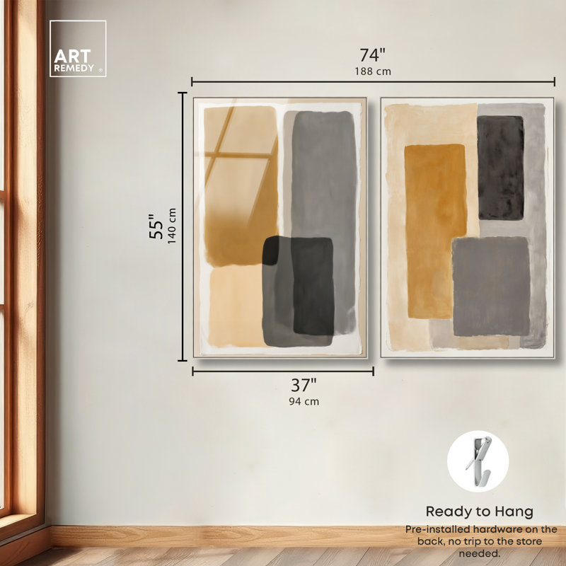 «Simple Shapes Duo», ensemble de décorations murales à motif acrylique encadré par Art Remedy, cadre argenté, 36 x 54