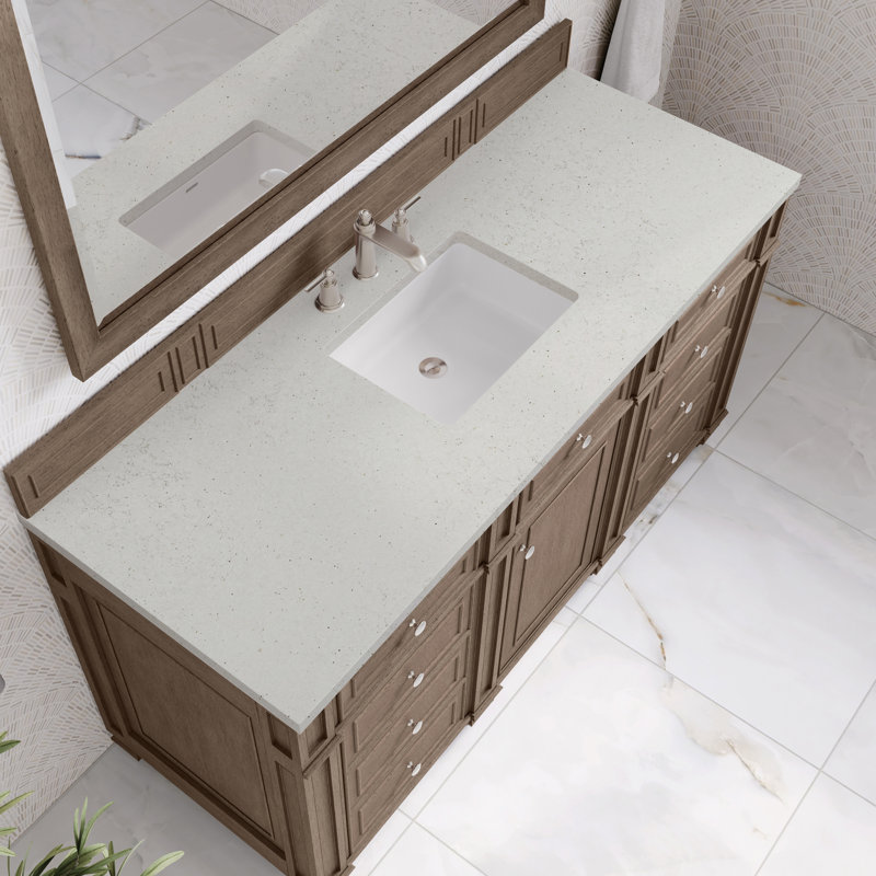 Calisto 60'' Single Bathroom Vanity with Top, Whitewashed Walnut, Lime Delight, 8" Widespread