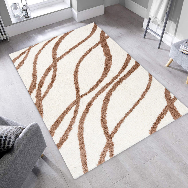 Tapis beige / brun en polyester tissé à la machine Harrami, Rectangle 6 pi 7 po x 9 pi 6 po