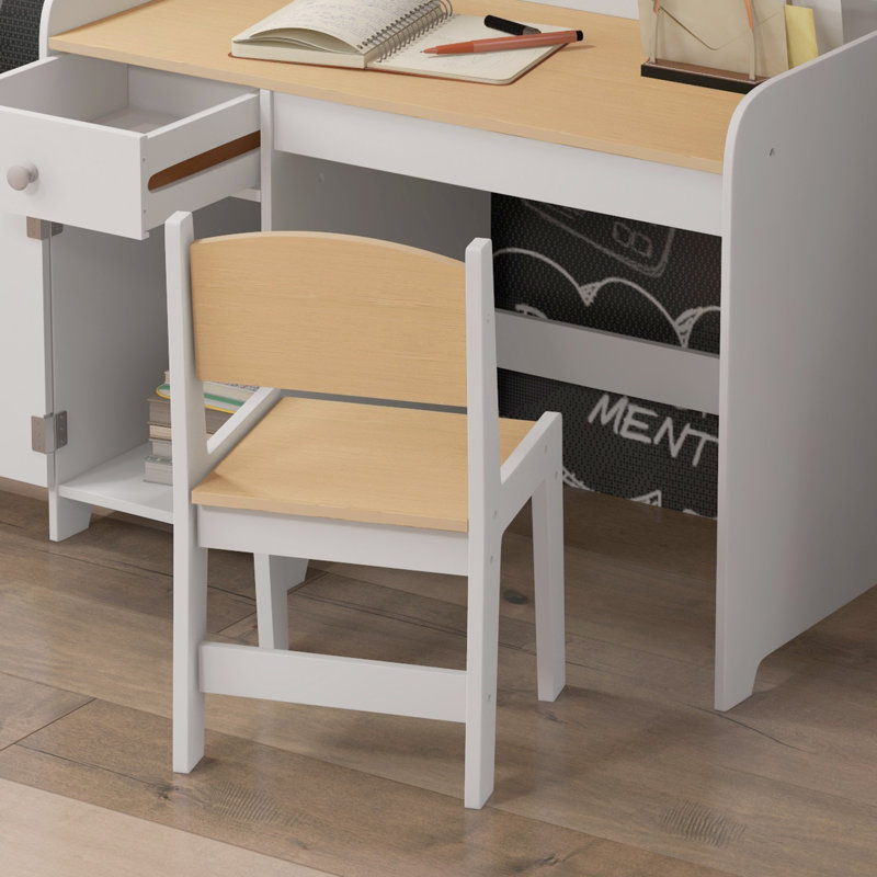 ZONEKIZ Kids Desk and Chair Set for Ages 3-6 Years w/ Storage Drawer - White
