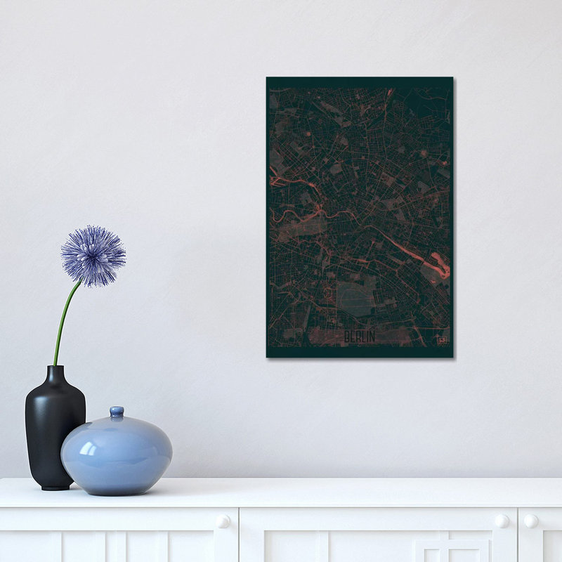 Berlin Infrared Urban Blueprint Map 1 Piece Wrapped Canvas Wall Art, 30.48 cm H x 45.72 cm W