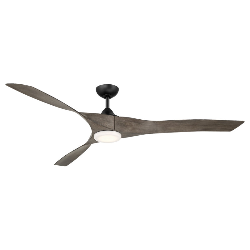 Ventilateur de plafond intelligent DEL intérieur / extérieur Willow XL 70 po, Noir mat / chêne rétro