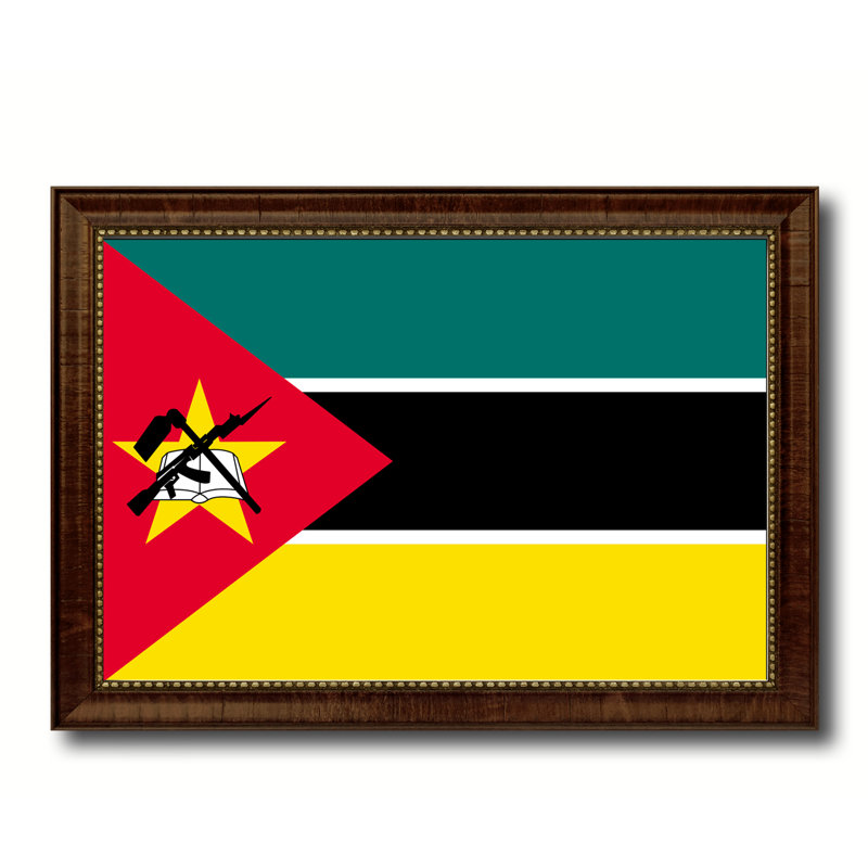 Mozambique, drapeau national, impression sur toile, H 15 po x l 21 po x P 1 po, Encadrement brun