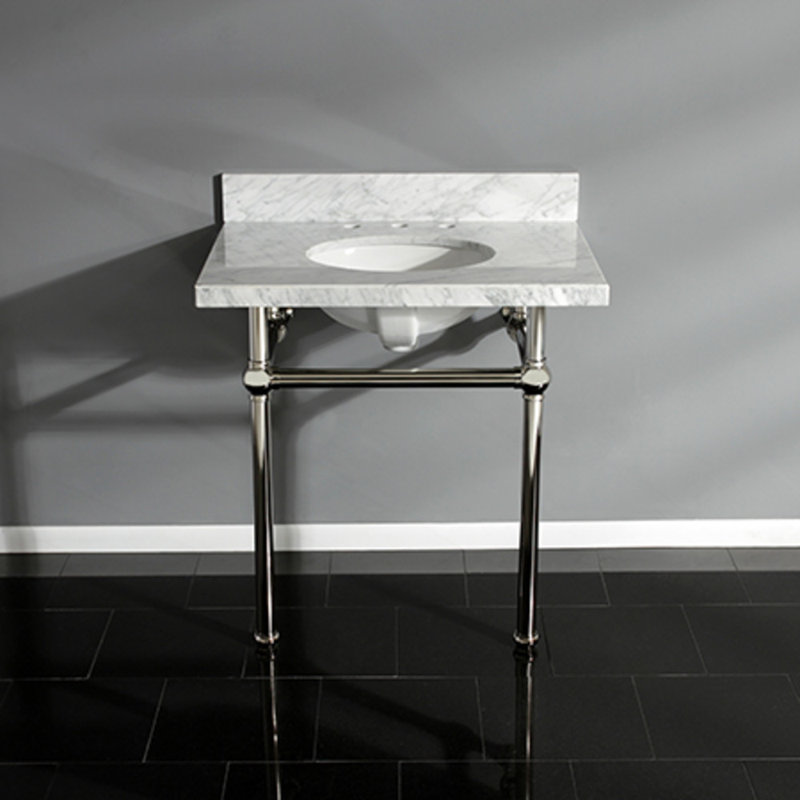 Kingston Brass Templeton 30-Inch Vanity Top with Brass Legs (8-Inch, 3-Hole), Carrara Marble/Polished Nickel