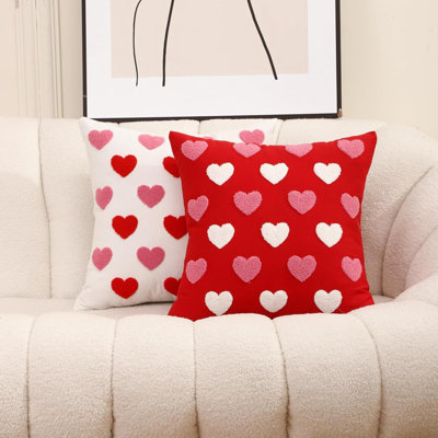 Valentines Day Throw Pillow Covers  Set Of 2 Heart Love Couples Decorations Embroidery Cushion Covers Home Decor For Couch Girlfriend Sofa Bedroom