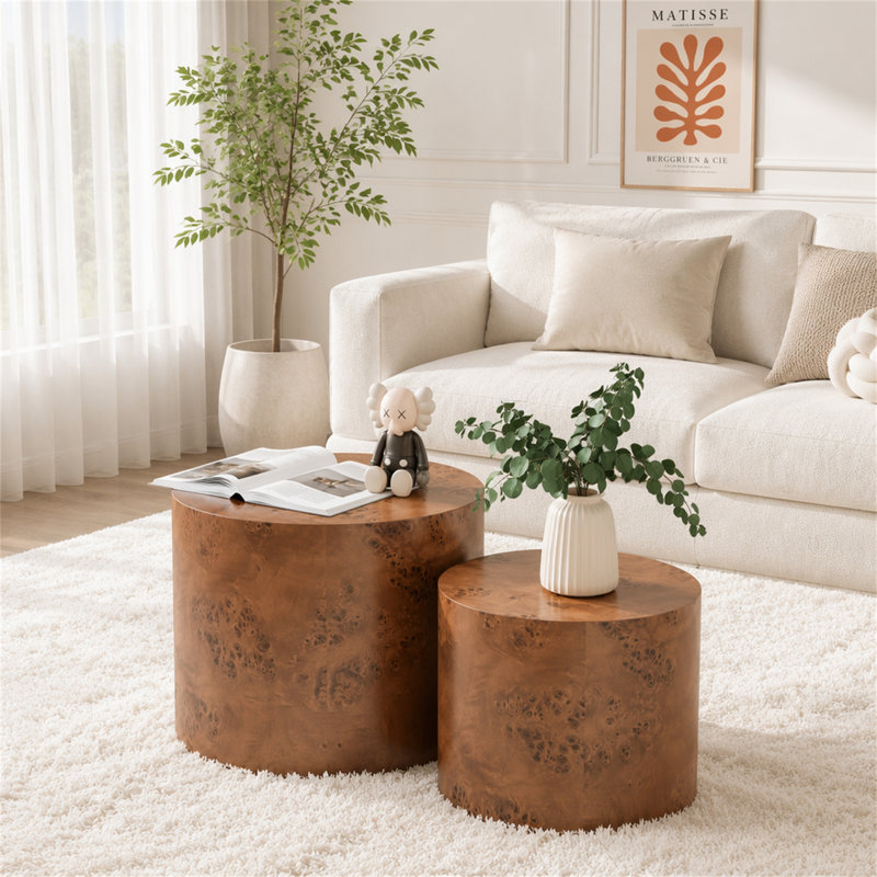 Ensemble de 2 tables basses gigognes, H 14,96 po x l 18,9 po x P 18,9 po, Marron foncé