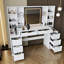 54", Brightness Adjustable, Makeup Vanity Desk, 3 - Colour Led Lights, Mirror, 8 Drawers, Open Shelves, Dressing Table, Bedroom, E1 Engineered Wood, Scratching Tempered Glass Adjustable Desk With