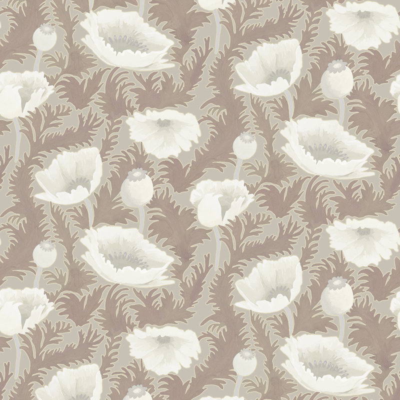 Poppy Bloom - Floral Wallpaper, Non-Pasted, Paper, Earthen Taupe