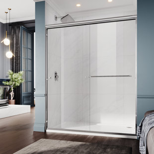  Reversible Double Sliding Shower Door with 6mm Clear Tempered Glass, 60”W*72”H