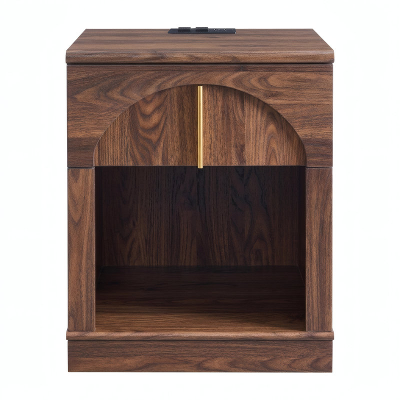 Ensemble de table de chevet moderne 18 po x 18 po avec station de chargement, tiroir et tablette ouverte, Brun, Set of 2