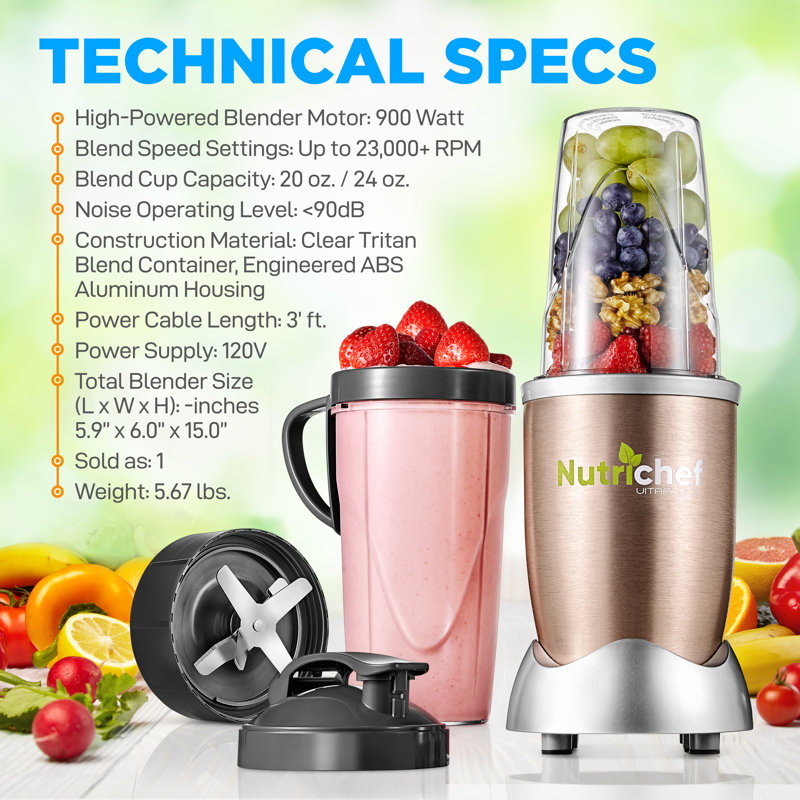 NutriChef 600oz. Personal Blender, Gold