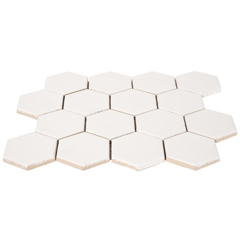 Meadowmere 3" Hexagon Matte Ceramic Tile, Cement White