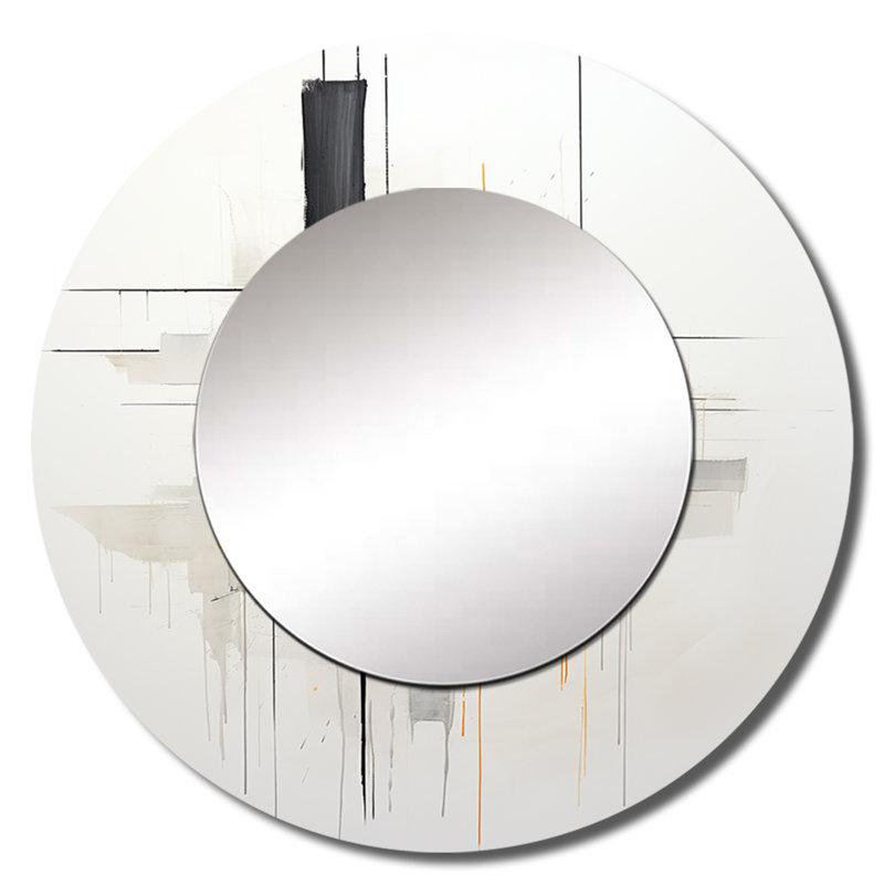 Gris gris jaune minimalisme pureté de forme VI - miroir mural grand minimalisme, miroir décoratif rond gris, impression d'art en métal