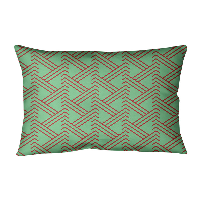 Geometric Lumbar Pillow, Green/Red