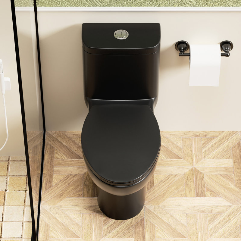 17" Height Toilet With 1.1/1.6 Tornado Flush, 12" Siphonic , Rimless Bowl, Soft-Close Matte Black Seat And 360 All-Around Wash Modern One Height, Bowl Pp